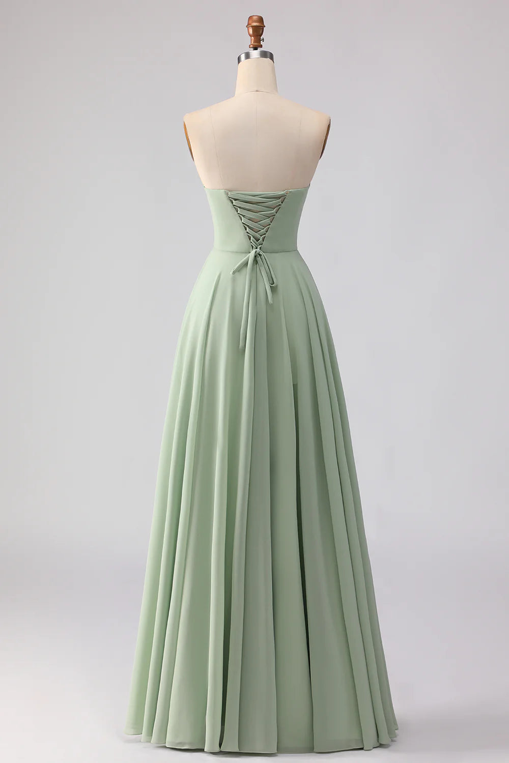 Sage Green Strapless A Line Pleated Long Bridesmaid Dress