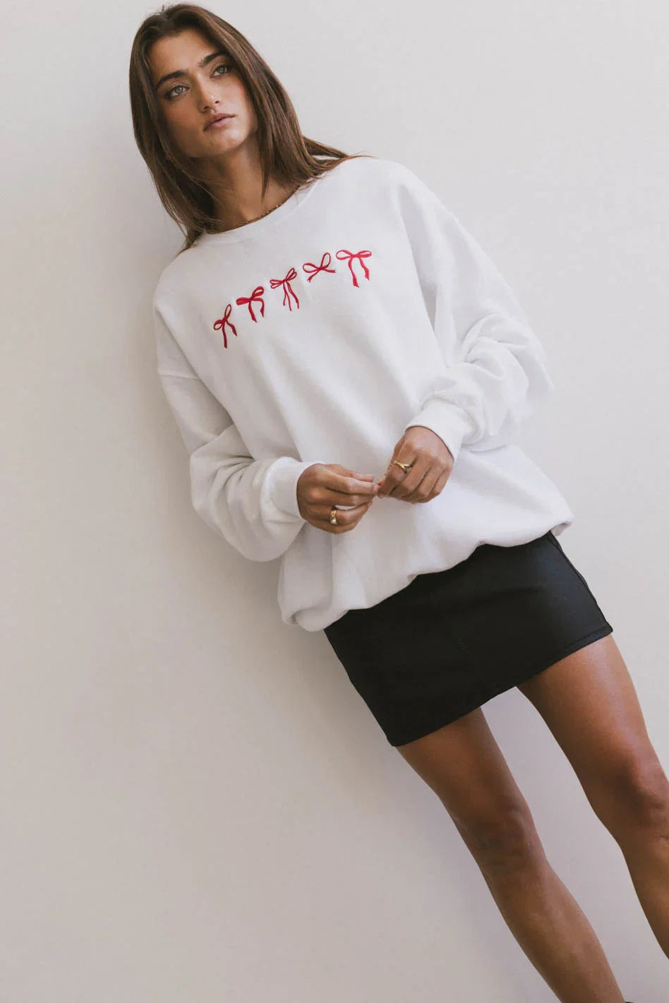 Pretty Bows Crewneck in Cream FINAL SALE