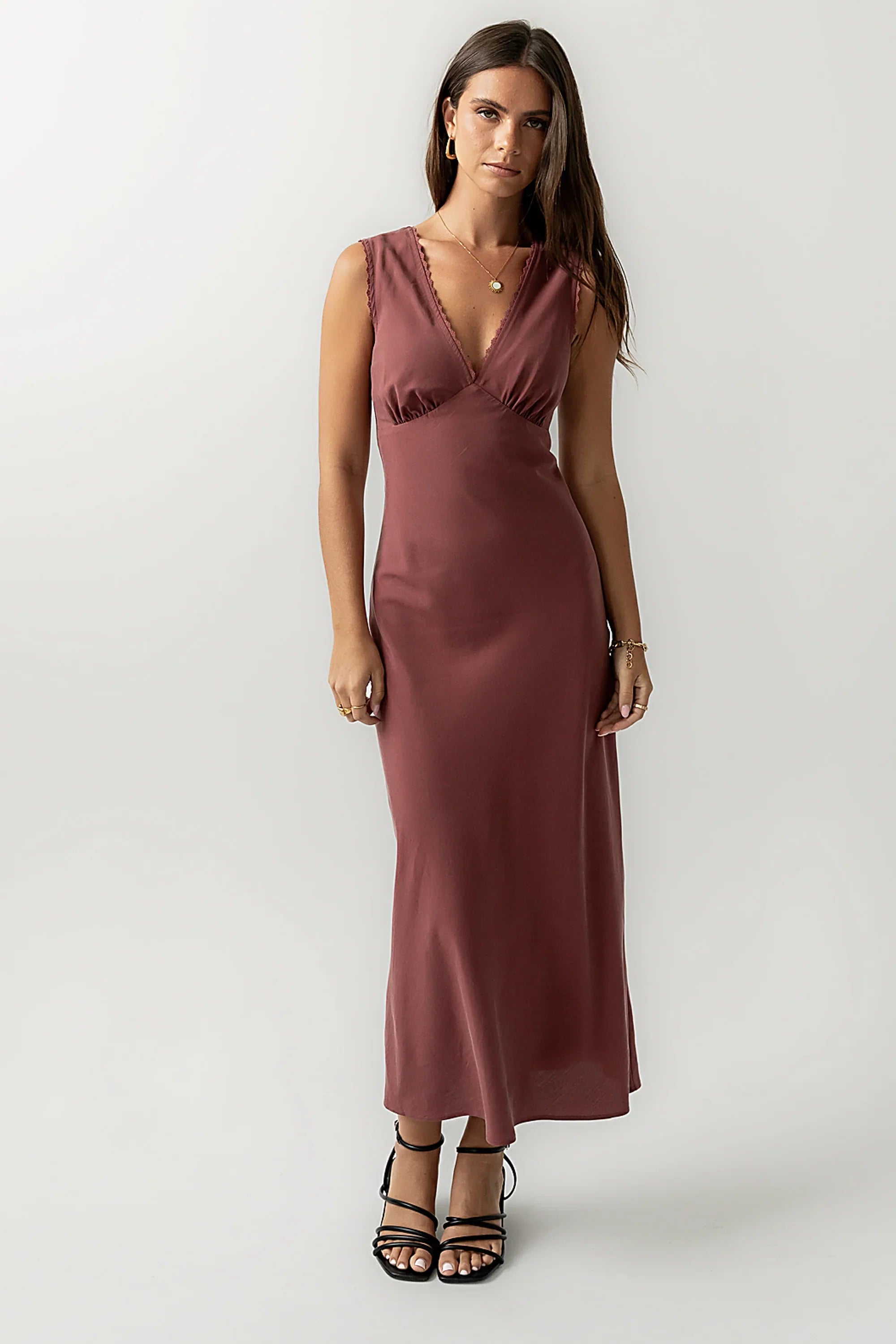 Hailey Lace Trim Maxi Dress in Marsala FINAL SALE