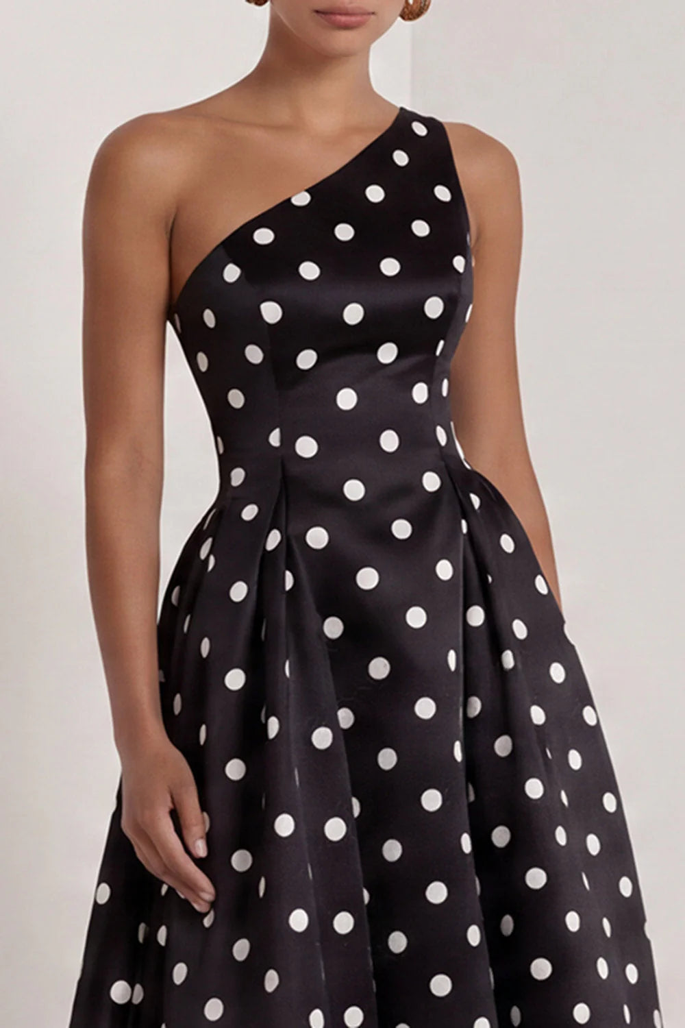 One Shoulder White Black Polka Dot A Line Formal Dress