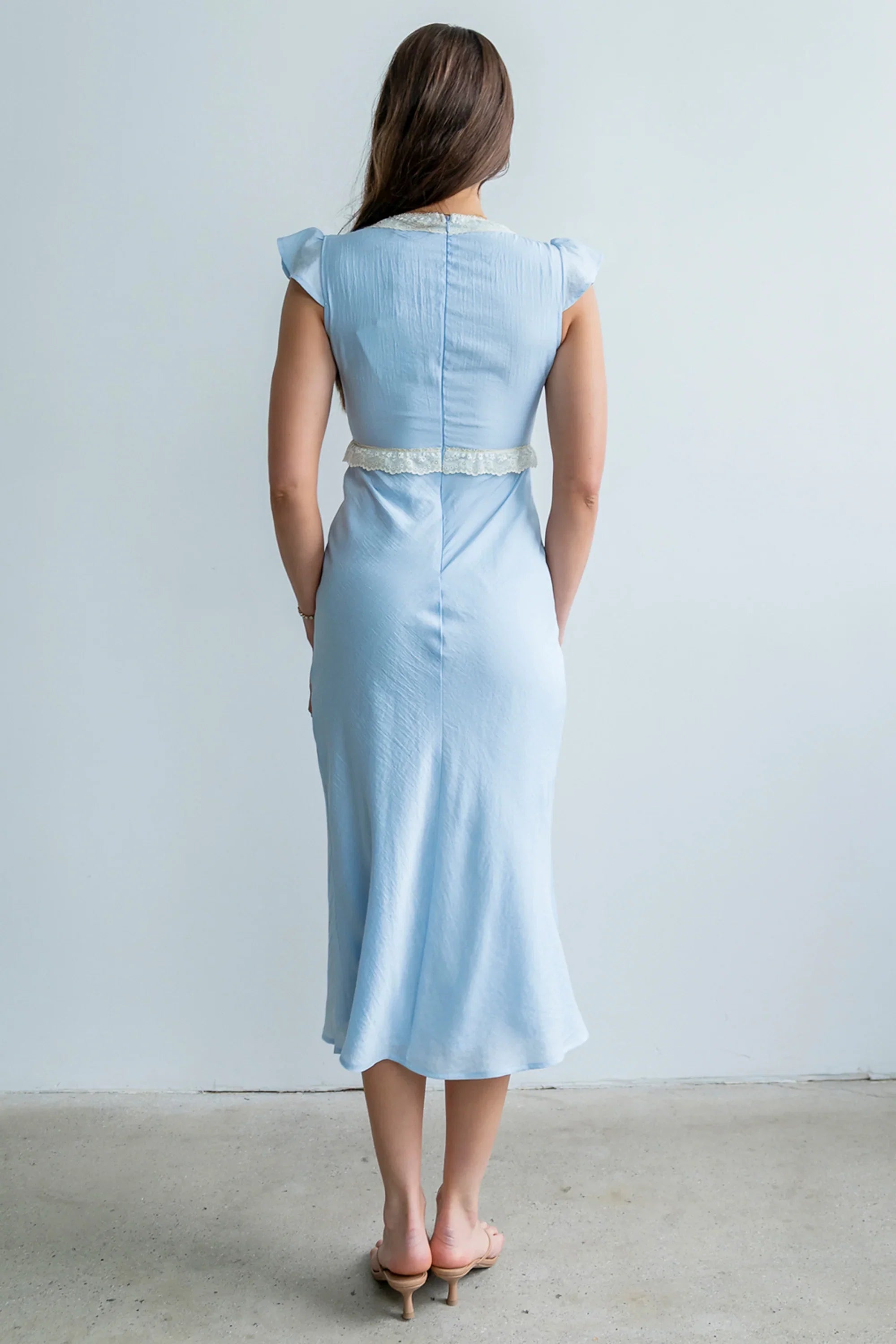 Jessica Lace Trim Maxi Dress in Blue