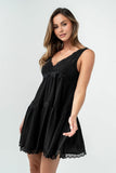 Quinny Lace Trim Mini Dress in Black