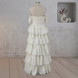 A Line Beige Multi Tiered Ruffles Wedding Dresses