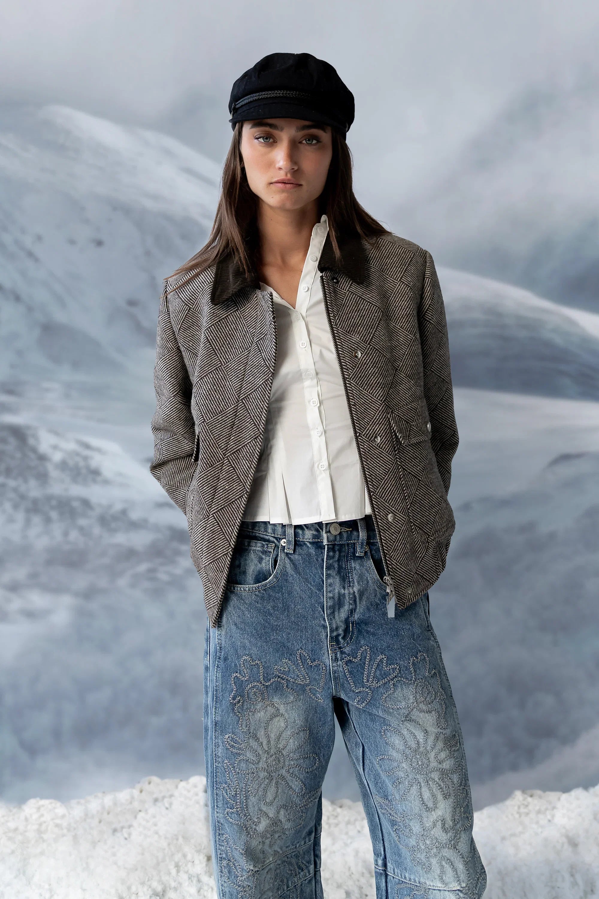 Brecken Pleated Button Up in White