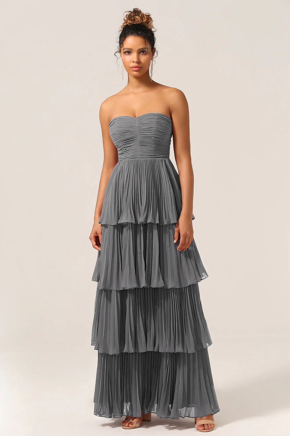 A Line Sweetheart Floor Length Tiered Chiffon Bridesmaid Dress