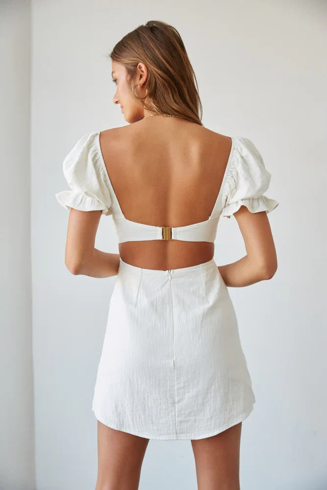 Drew Puff Sleeve Corset Linen Mini Dress