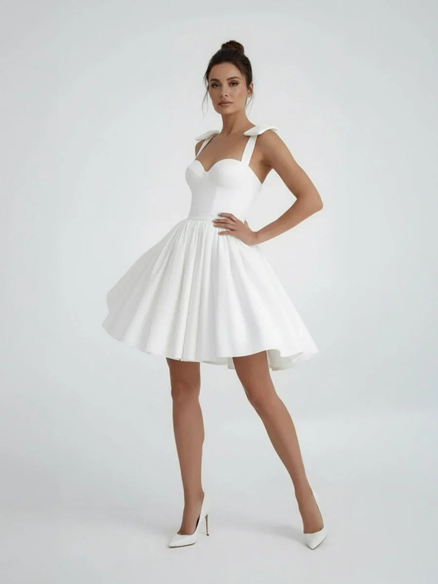 Sweet A Line Sweetheart Sleeveless Short Satin Wedding Dresses