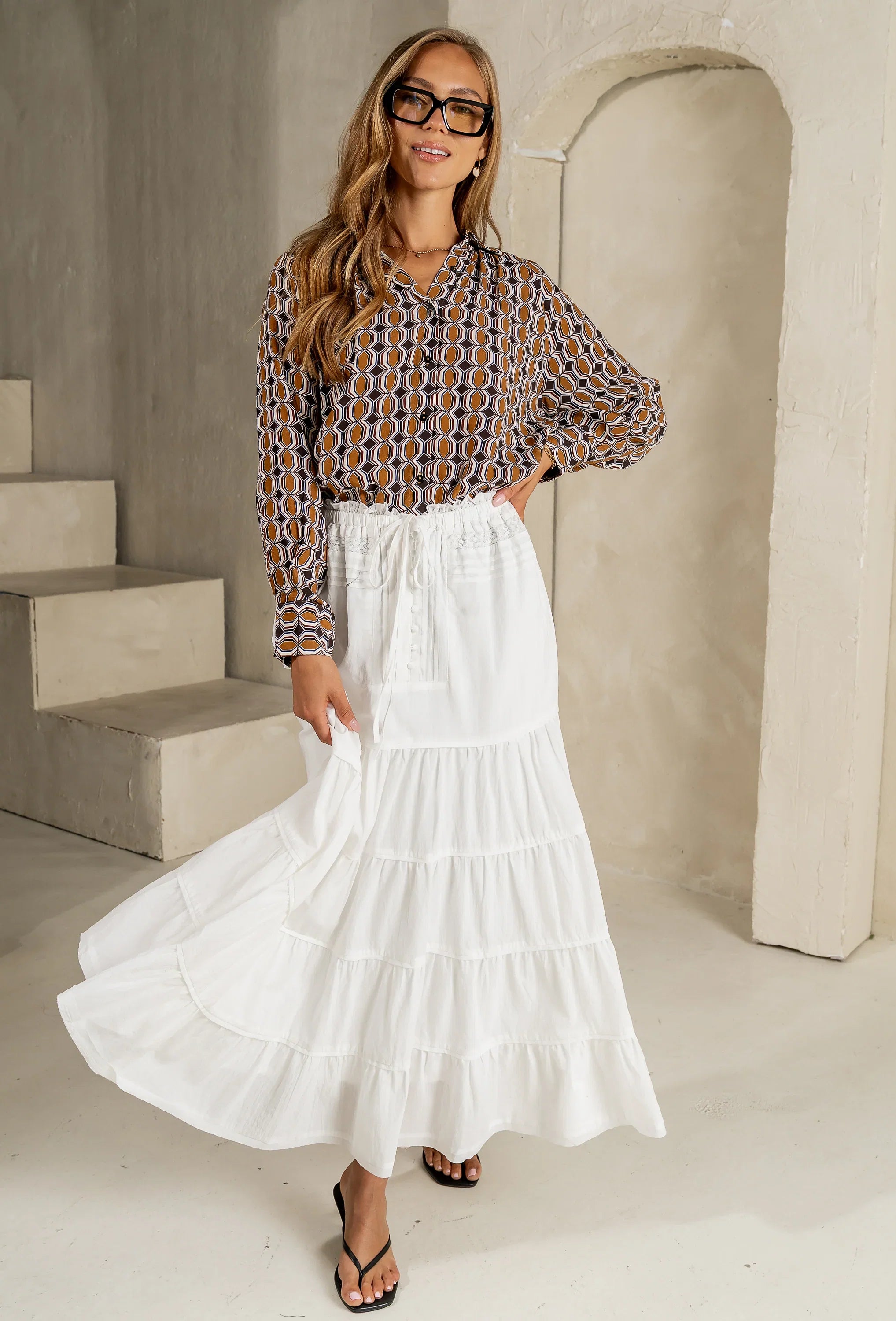 Mira Maxi Skirt in White FINAL SALE