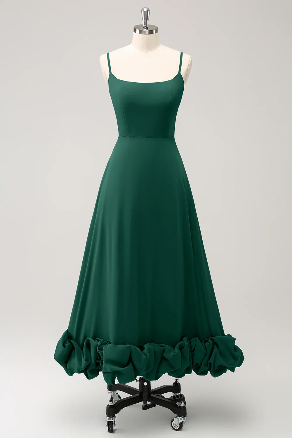 A Line Spaghetti Straps Ruched Long Bridesmaid Dress