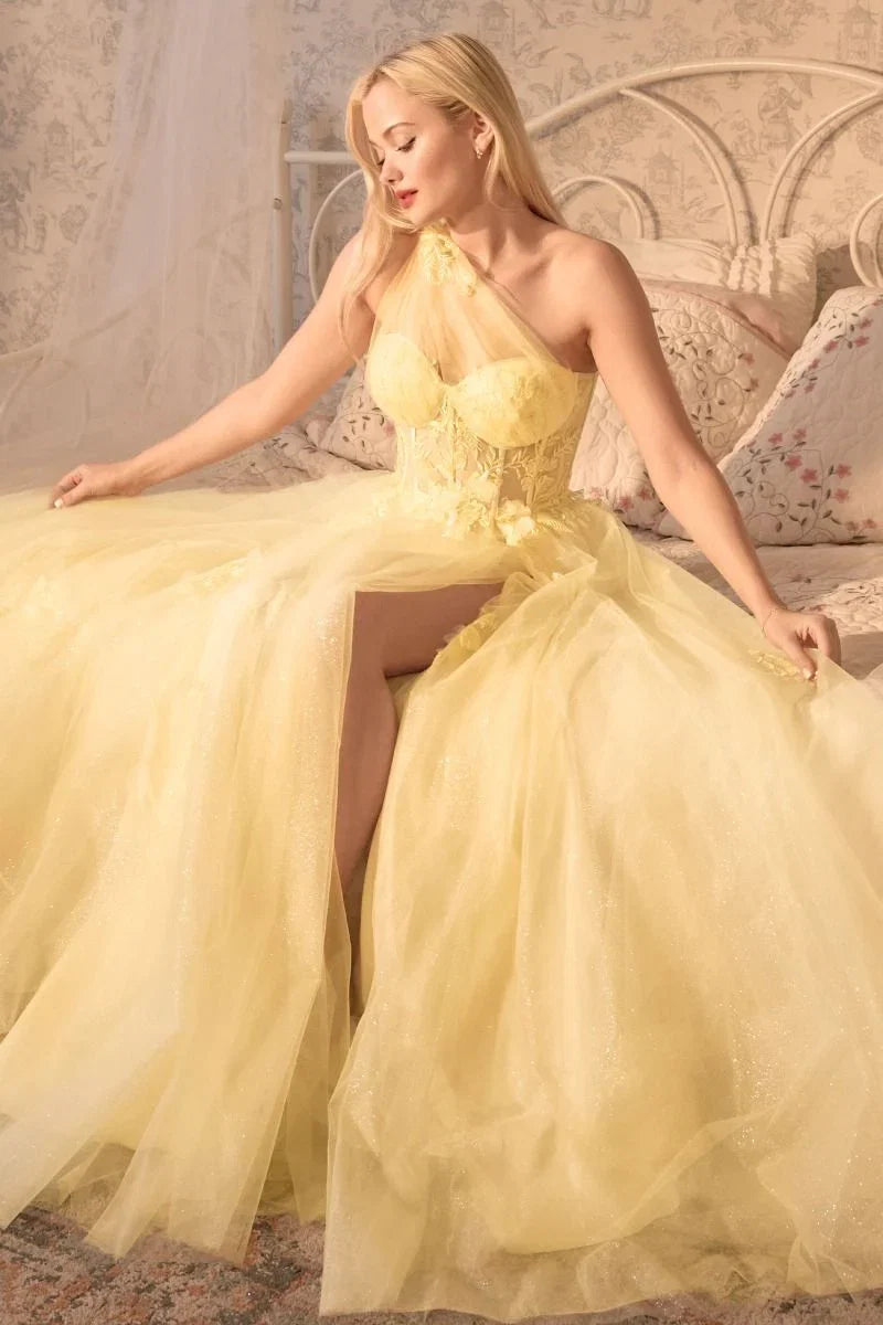 A1053 Leila One Shoulder A Line Tulle Gown Andrea Leo