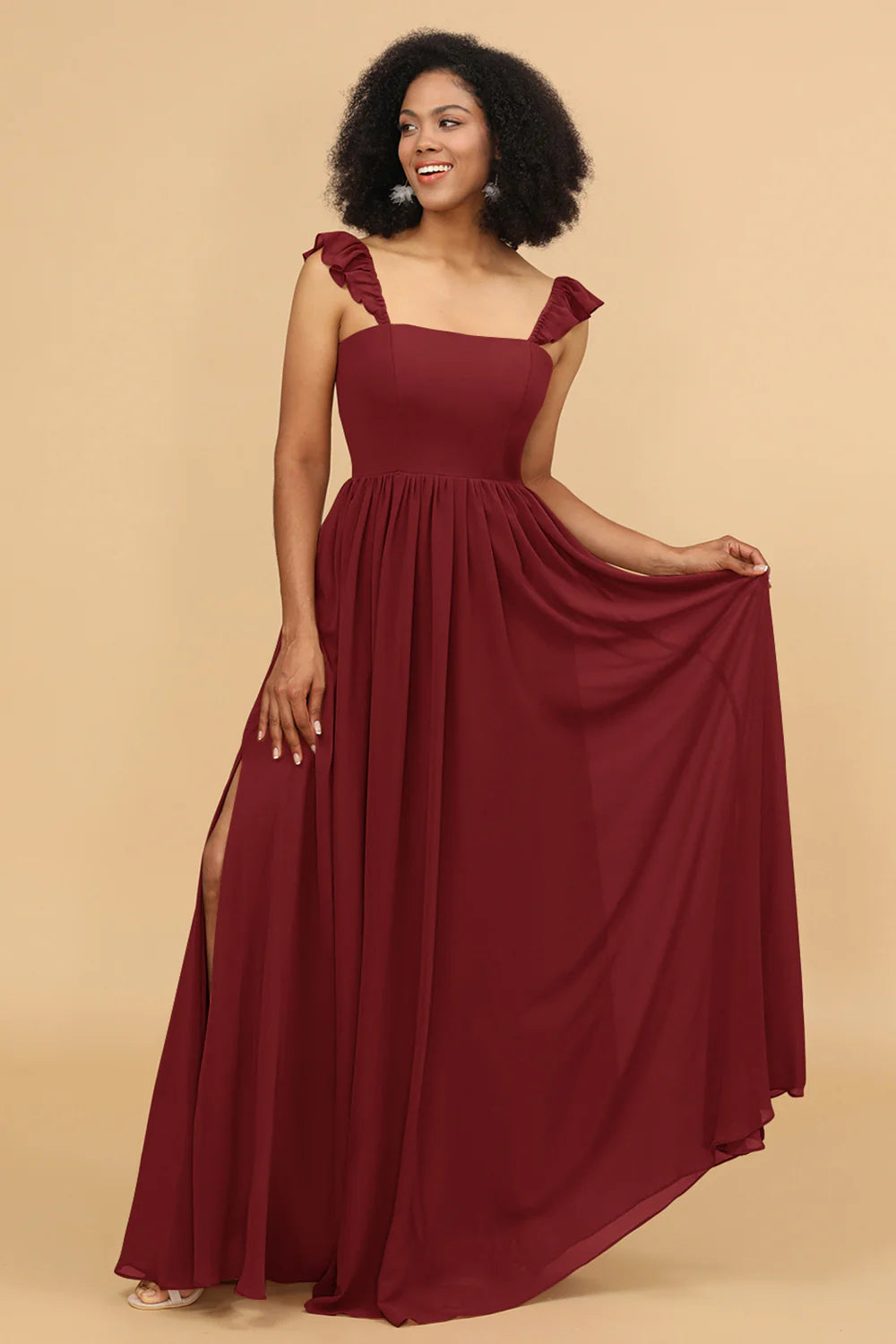 A Line Floor Length Chiffon Bridesmaid Dress With Ruffles