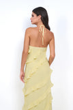 Remi Yellow Maxi Dress Halter Neck Open Back Ruffle Detail