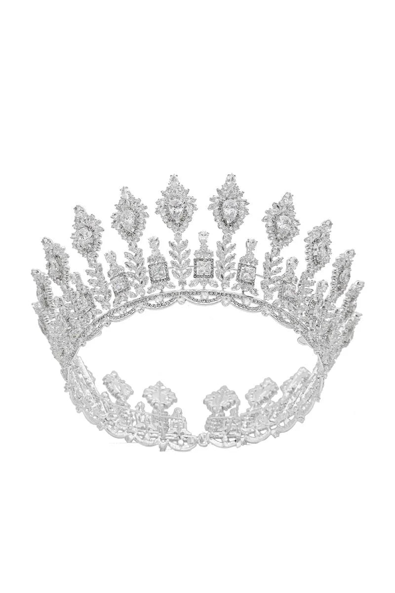 Silver Large 5A Cubic Zirconia Round Tiara