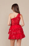 CHRISTIE MINI DRESS RED ONE SHOULDER TIERED SHORT DRESS