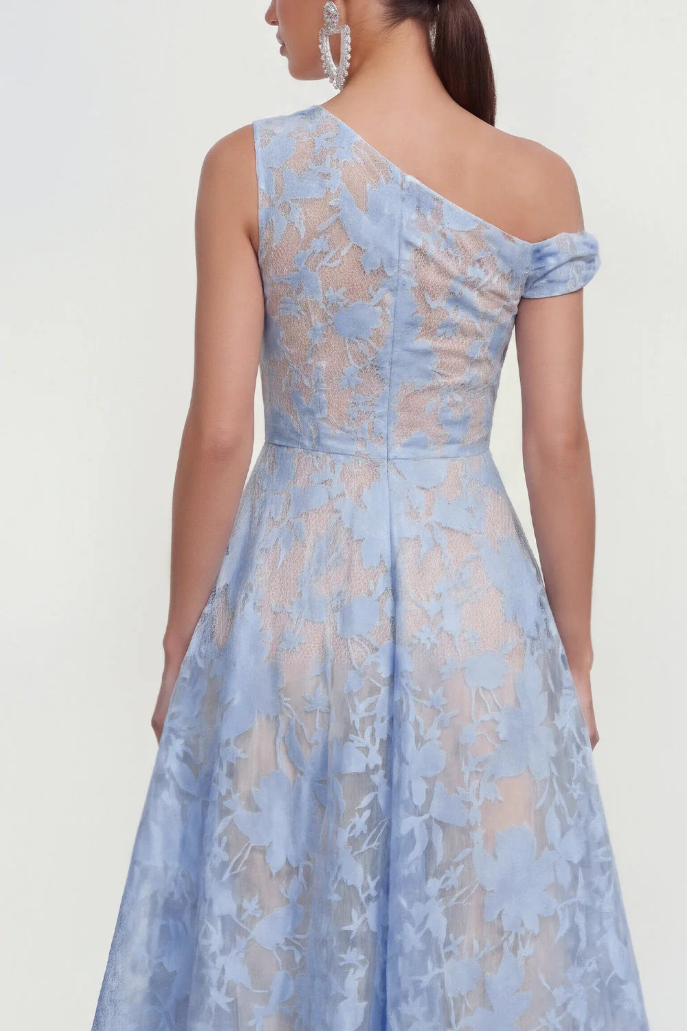 Floral Yellow Asymmetrical Neck A Line Wedding Guest Dress
