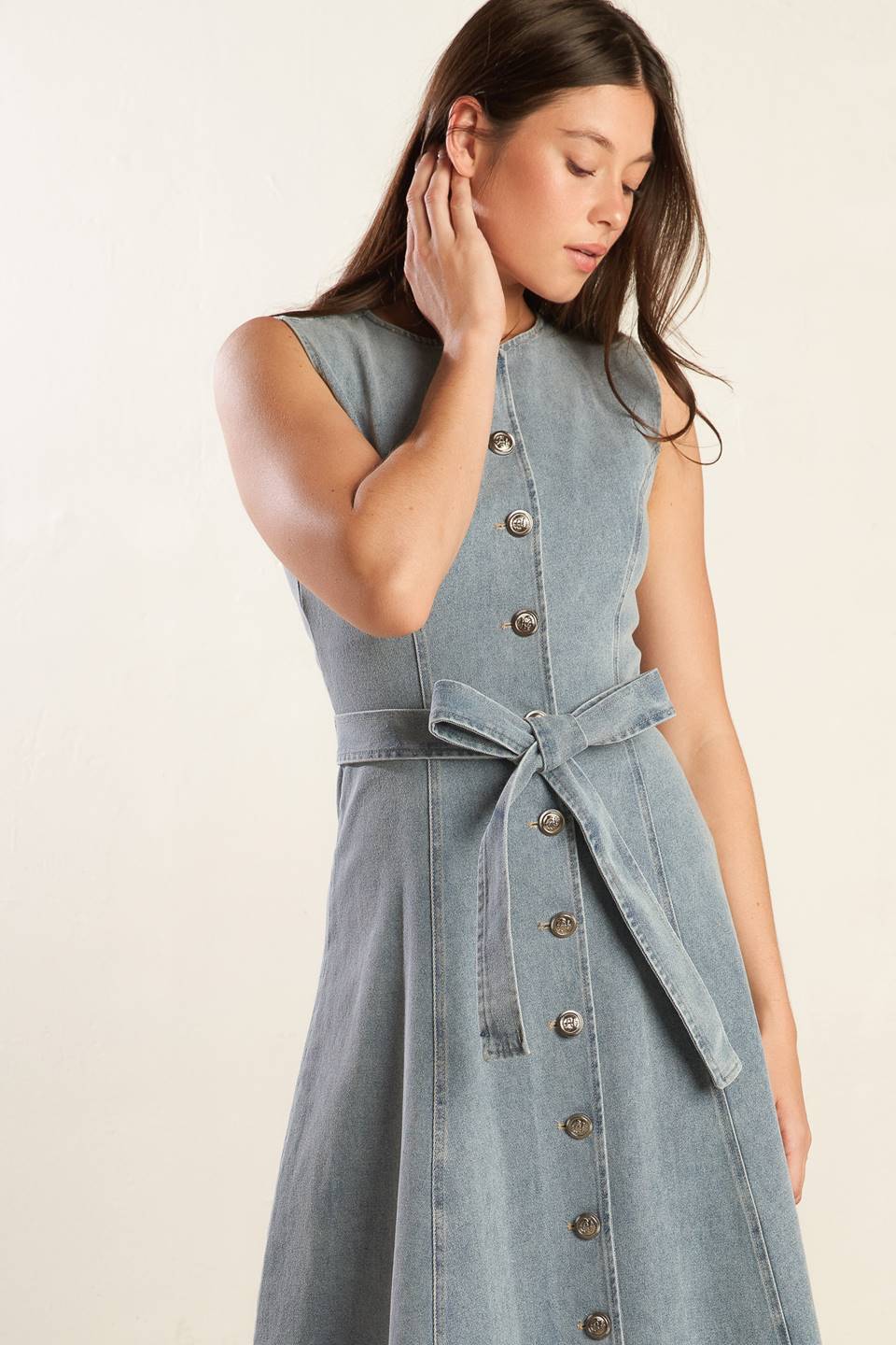 NAUTICAL NICE LIGHT DENIM MIDI DRESS