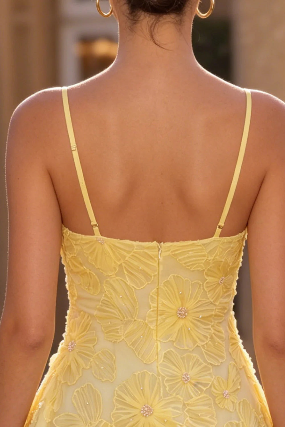 Yellow Floral Beaded A Line Short Homecoming Dress