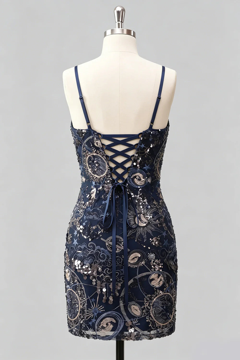 Navy Bodycon Sequin Embroidered Short Homecoming Dress