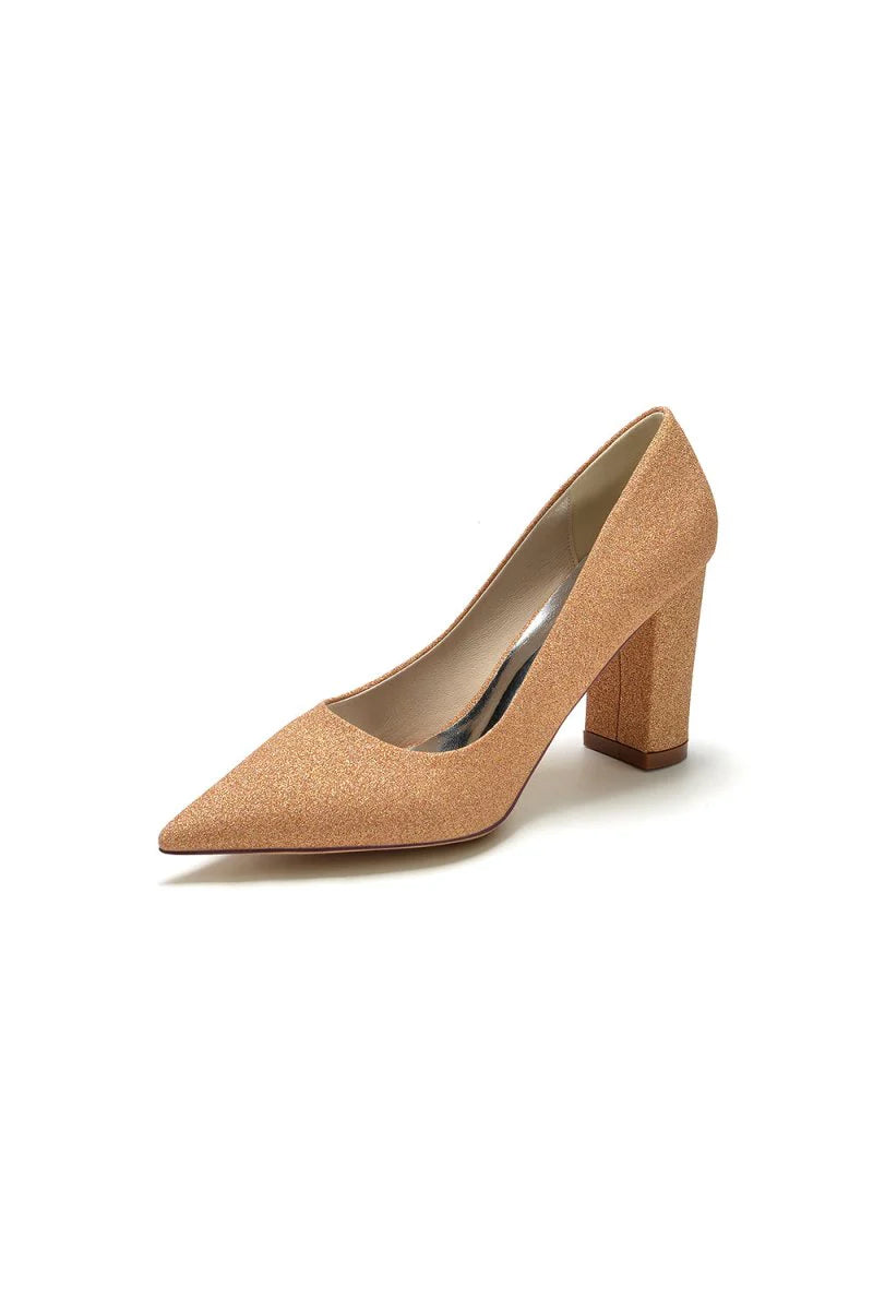 Simple Glitter Pointed Toe Slip on Wedding Shoes