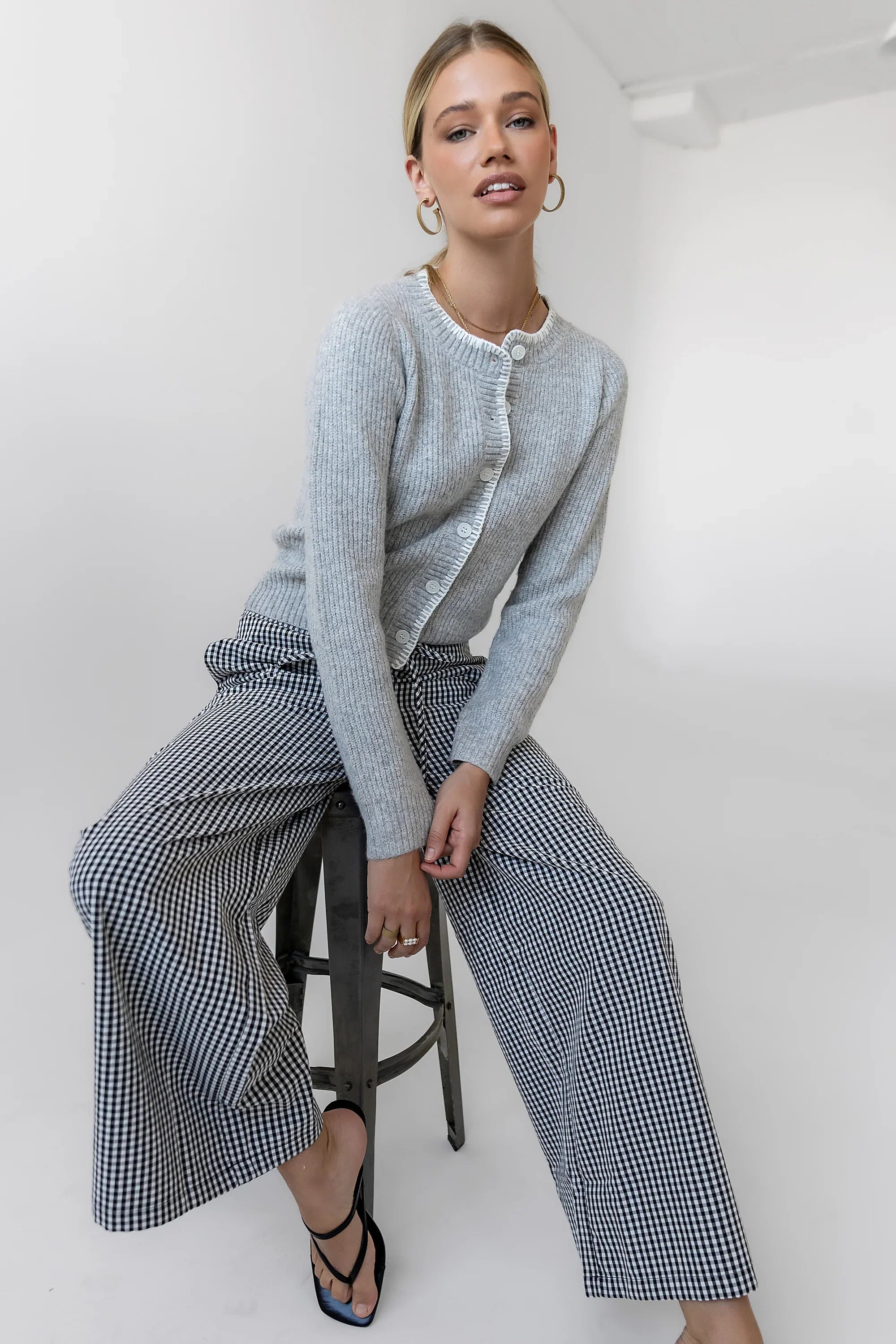 Ada Gingham Wide Leg Pants in Black FINAL SALE
