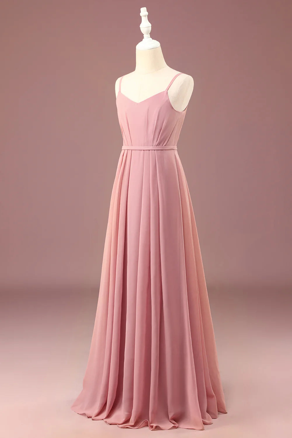 Dusty Rose A line Spaghetti Straps Pleated Chiffon Junior Bridesmaid Dress