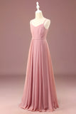 Dusty Rose A line Spaghetti Straps Pleated Chiffon Junior Bridesmaid Dress