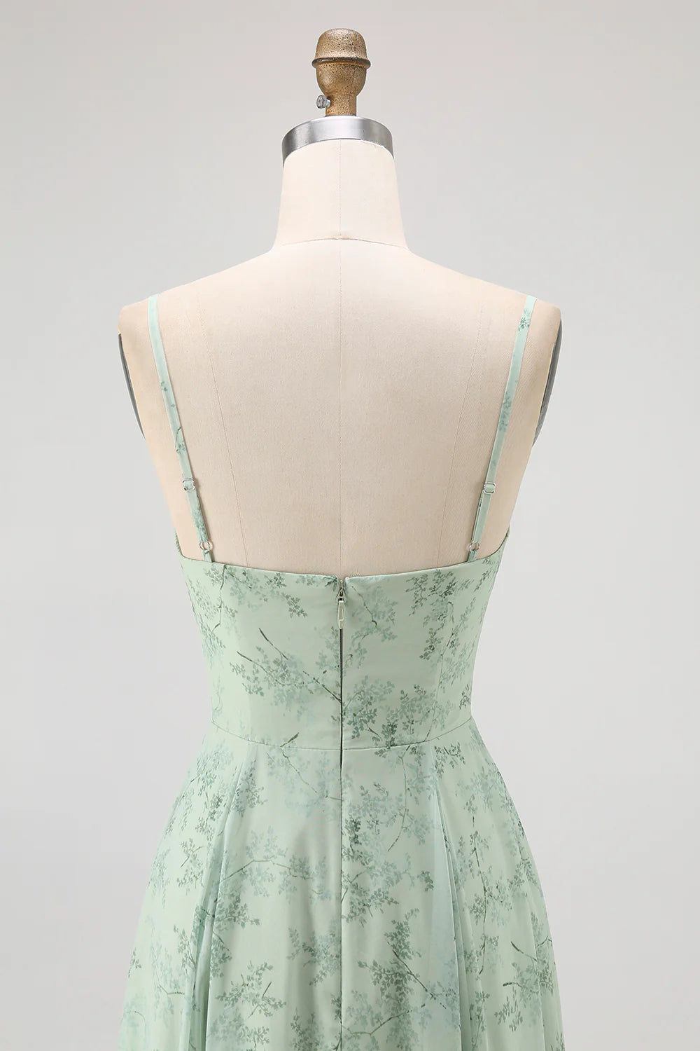 Blue Flower A Line Spaghetti Straps Backless Bridesmaid Dress