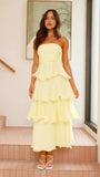 Gabby Maxi Dress Lemon Yellow Strapless Tiered Dress