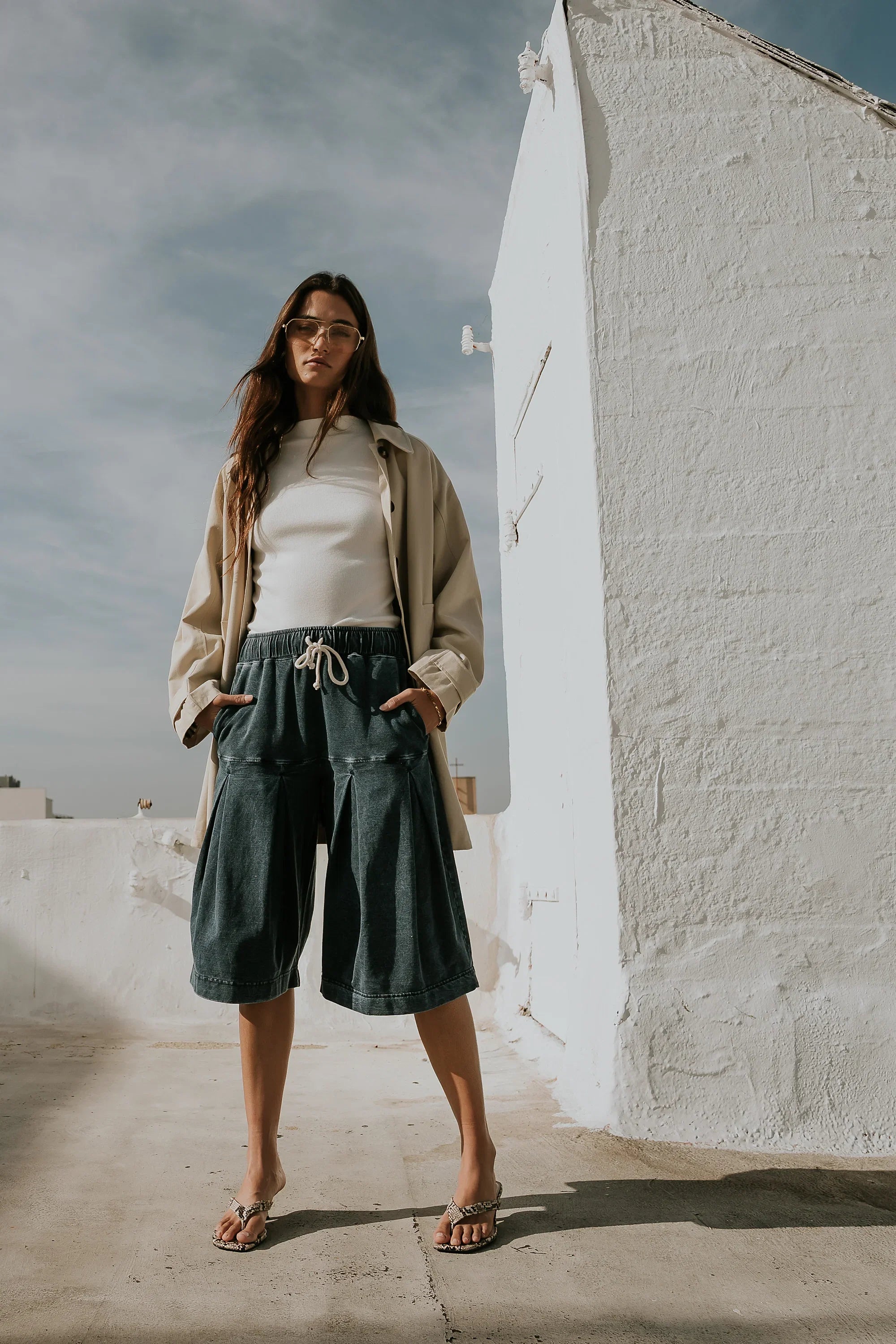 Micha Pleated Shorts in Denim