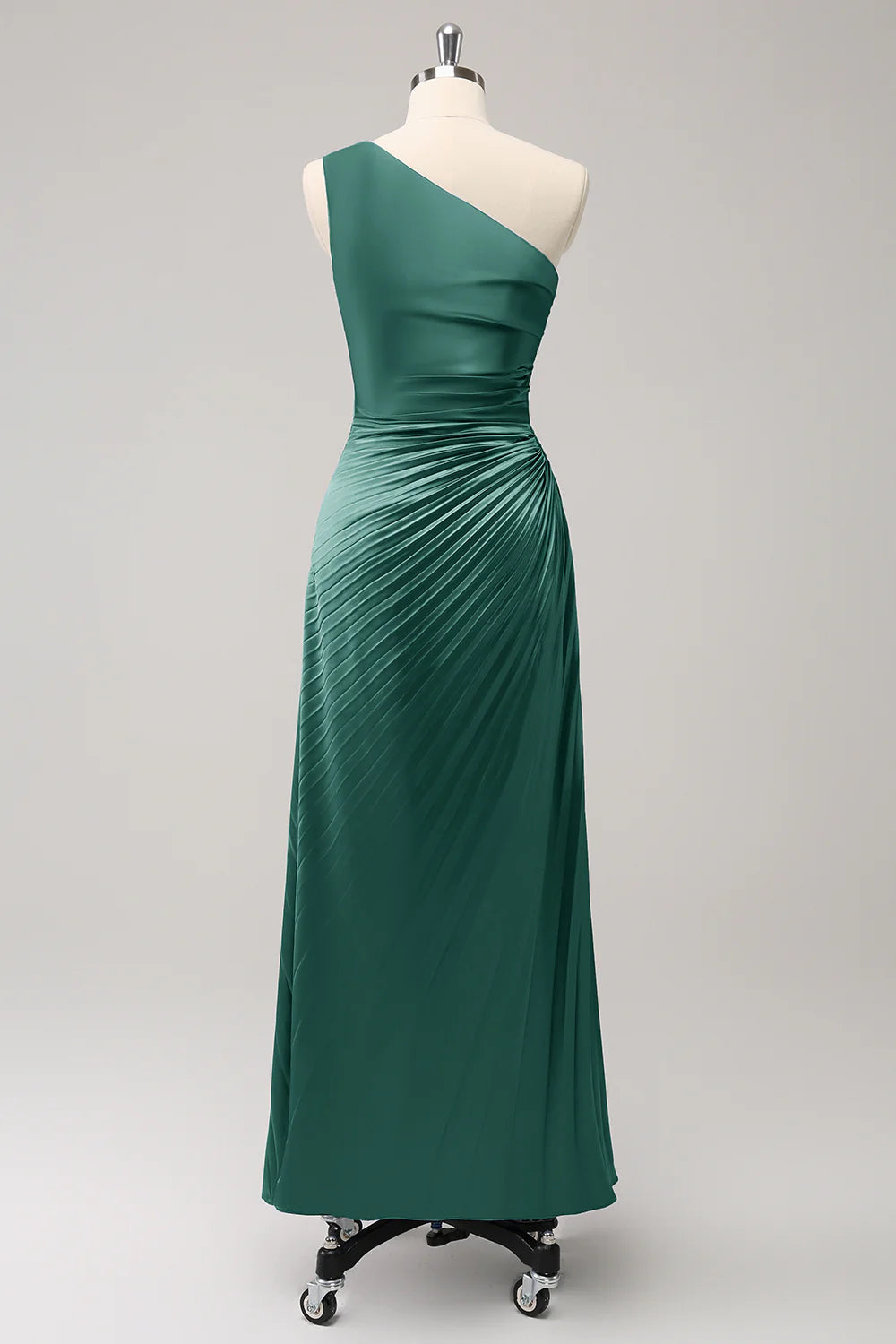 Blue Sheath One Shoulder Satin Keyhole Long Bridesmaid Dress