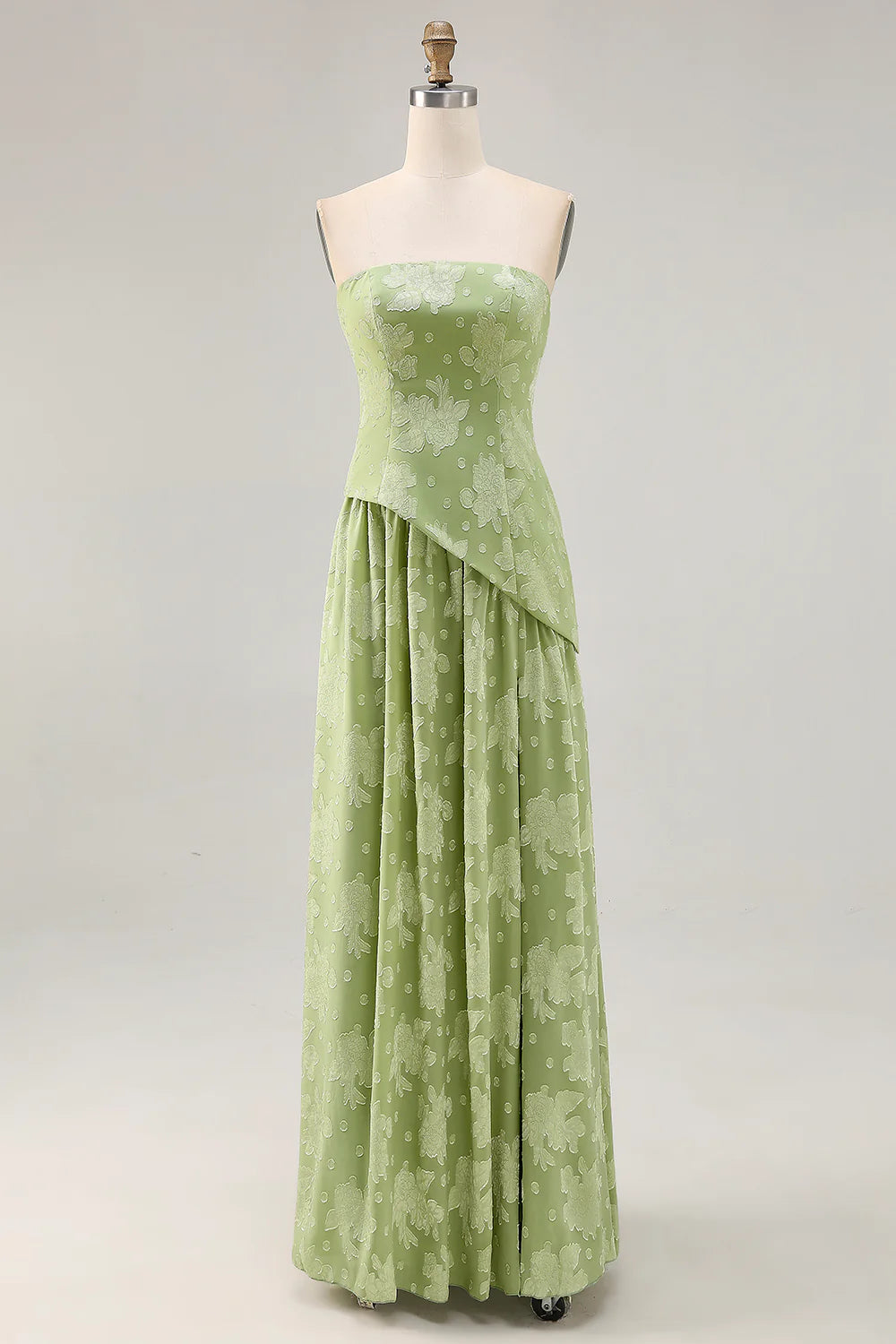 Sage Green A Line Strapless Long Wedding Guest Dress