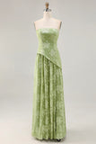 Sage Green A Line Strapless Long Wedding Guest Dress
