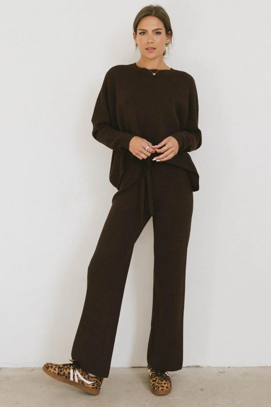 Jesse Waffle Knit Top in Brown FINAL SALE