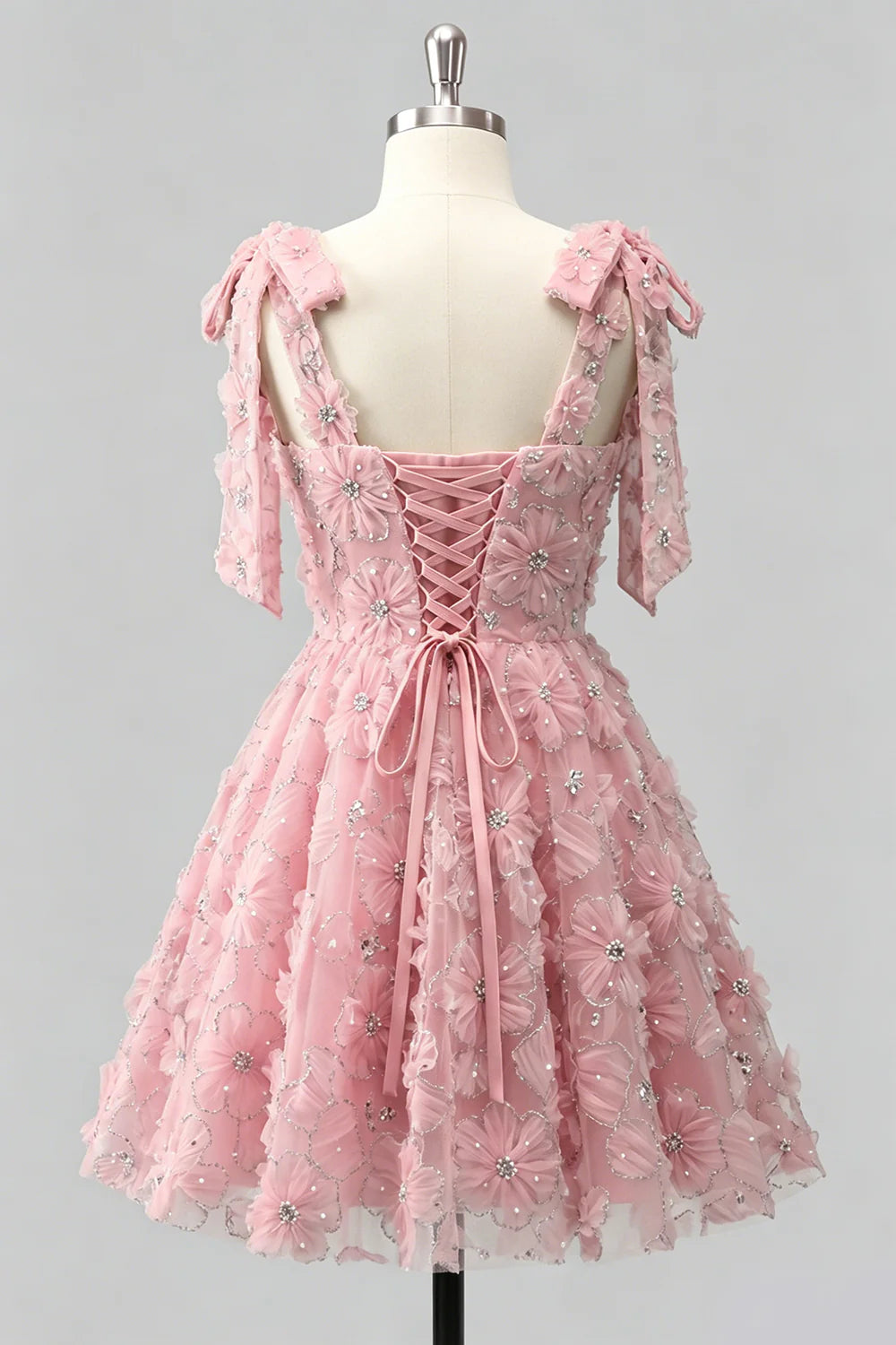 Dusty Rose 3D Floral Appliqued A Line Short Homecoming Dress with Beadings