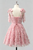 Dusty Rose 3D Floral Appliqued A Line Short Homecoming Dress with Beadings