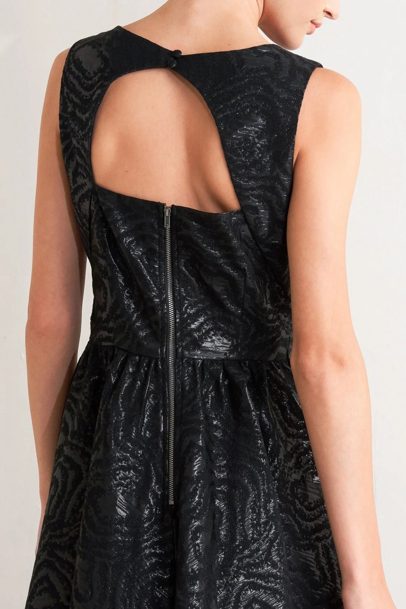 TEXTURED BLACK MIDI DRESS WITH OPEN BACK FINAL SALE