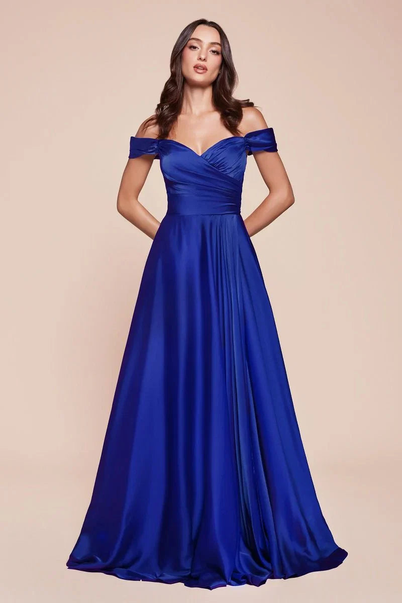 JILLIAN GOWN A LINE SOFT SATIN OFF THE SHOULDER DRESS