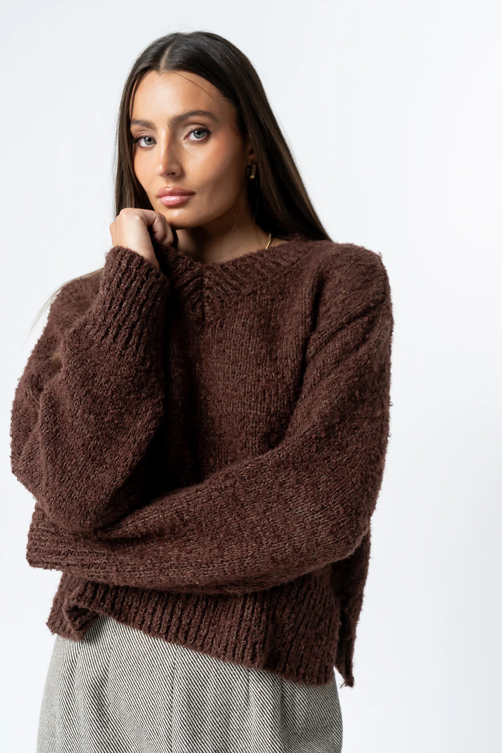 Junie Fuzzy Sweater in Brown