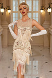 Fringed Sheath Sequins Illusion Neck Black Red 1920s Dress