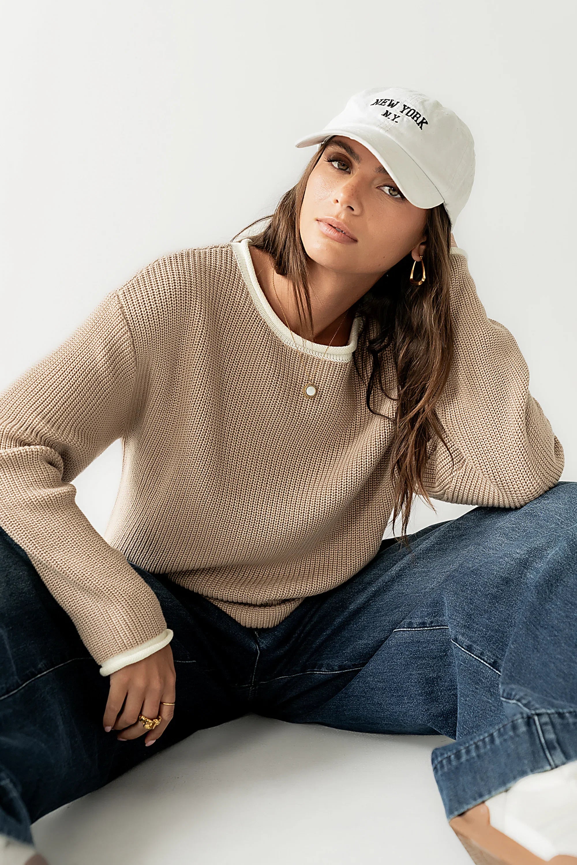 Mandy Contrast Sweater in Tan FINAL SALE