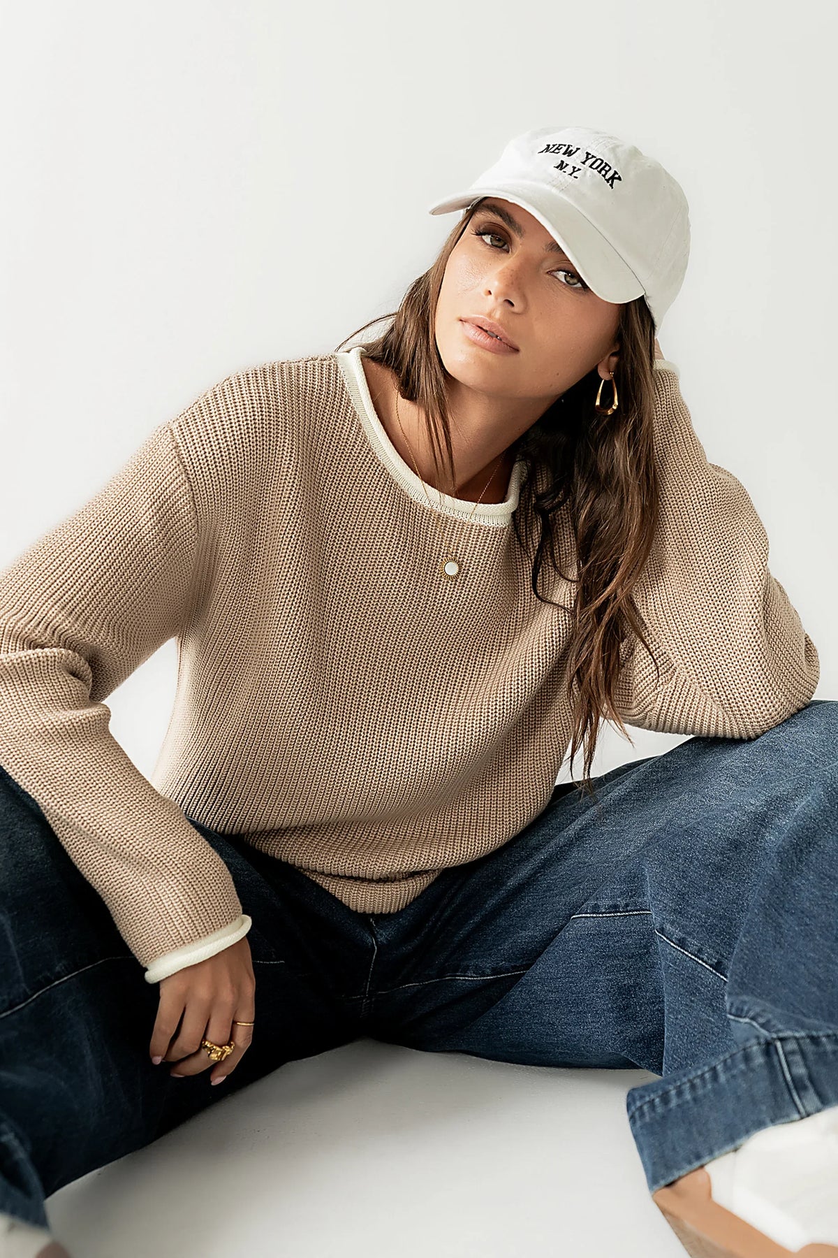 Mandy Contrast Sweater in Tan FINAL SALE