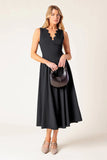 FOR THE RECORD SCALLOP V MIDI DRESS BLACK