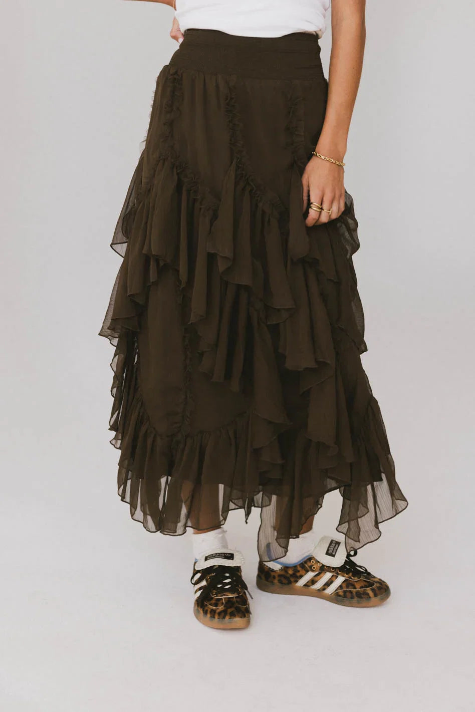 Emerson Ruffled Maxi Skirt in Brown FINAL SALE