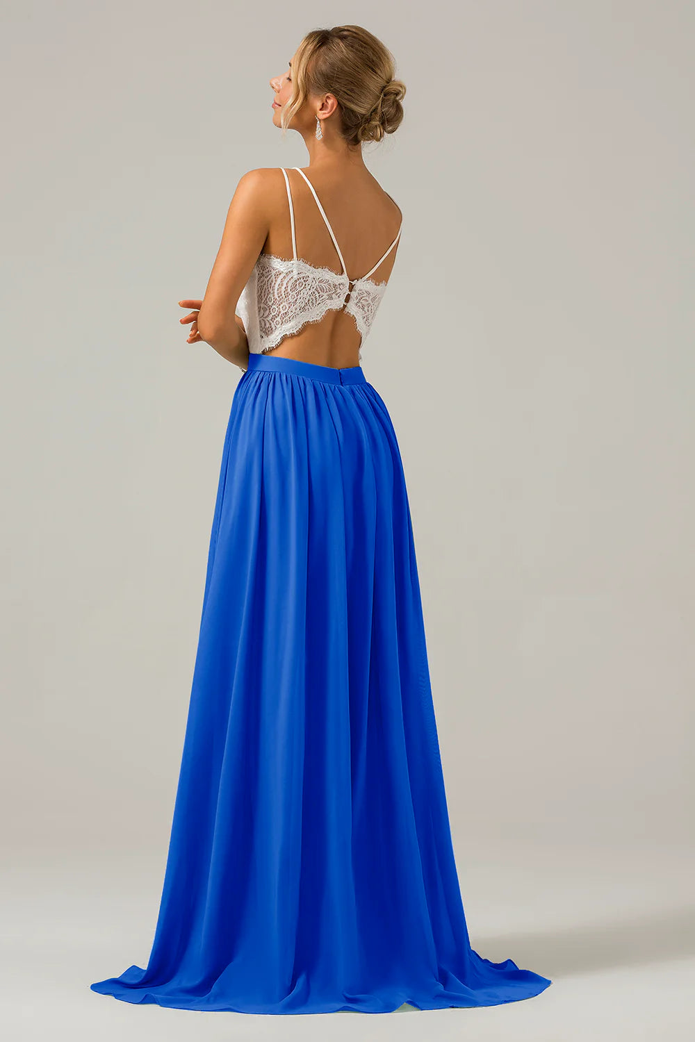 A Line Spaghetti Straps Pleated Long Bridesmaid Dress With Lace