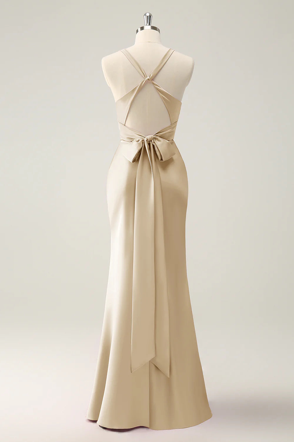 Mermaid Deep V Neck Pleated Backless Bridesmaid Dress with Lace Up Back