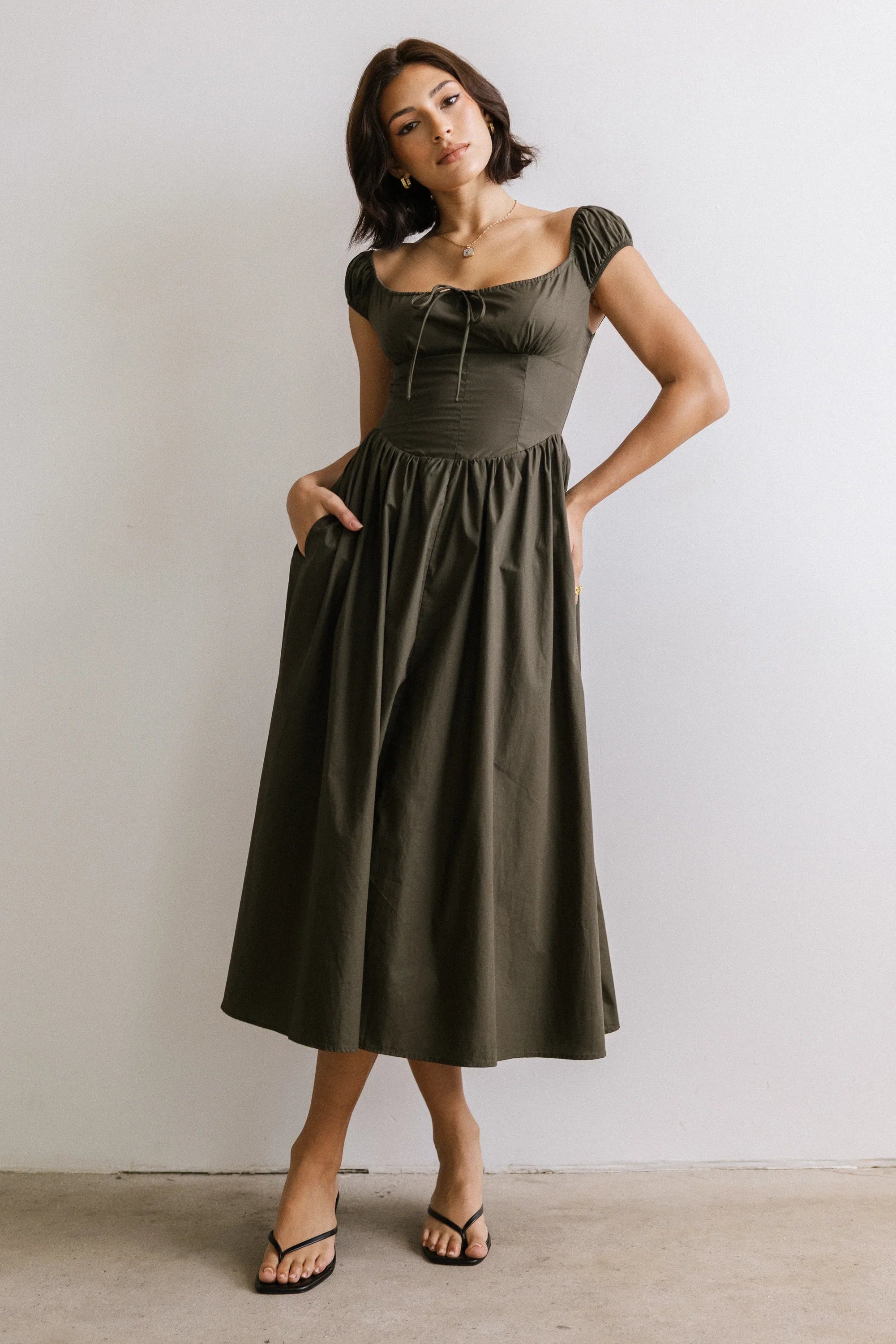 Patricia Midi Dress in Olive FINAL SALE