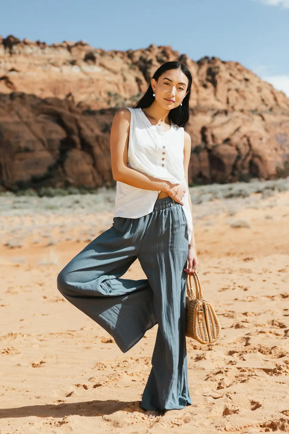 Amaya Wide Leg Pants in Slate FINAL SALE