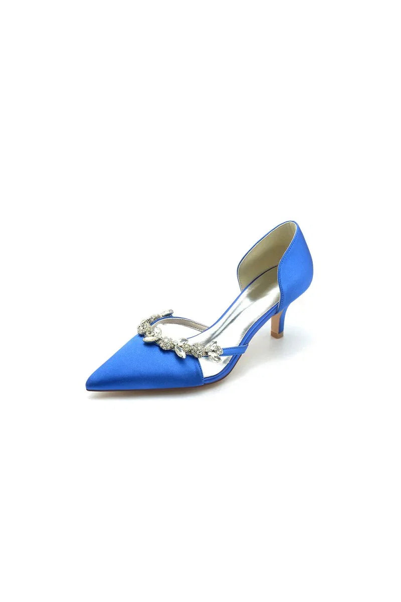Satin Pointed Toe Beading High Heels