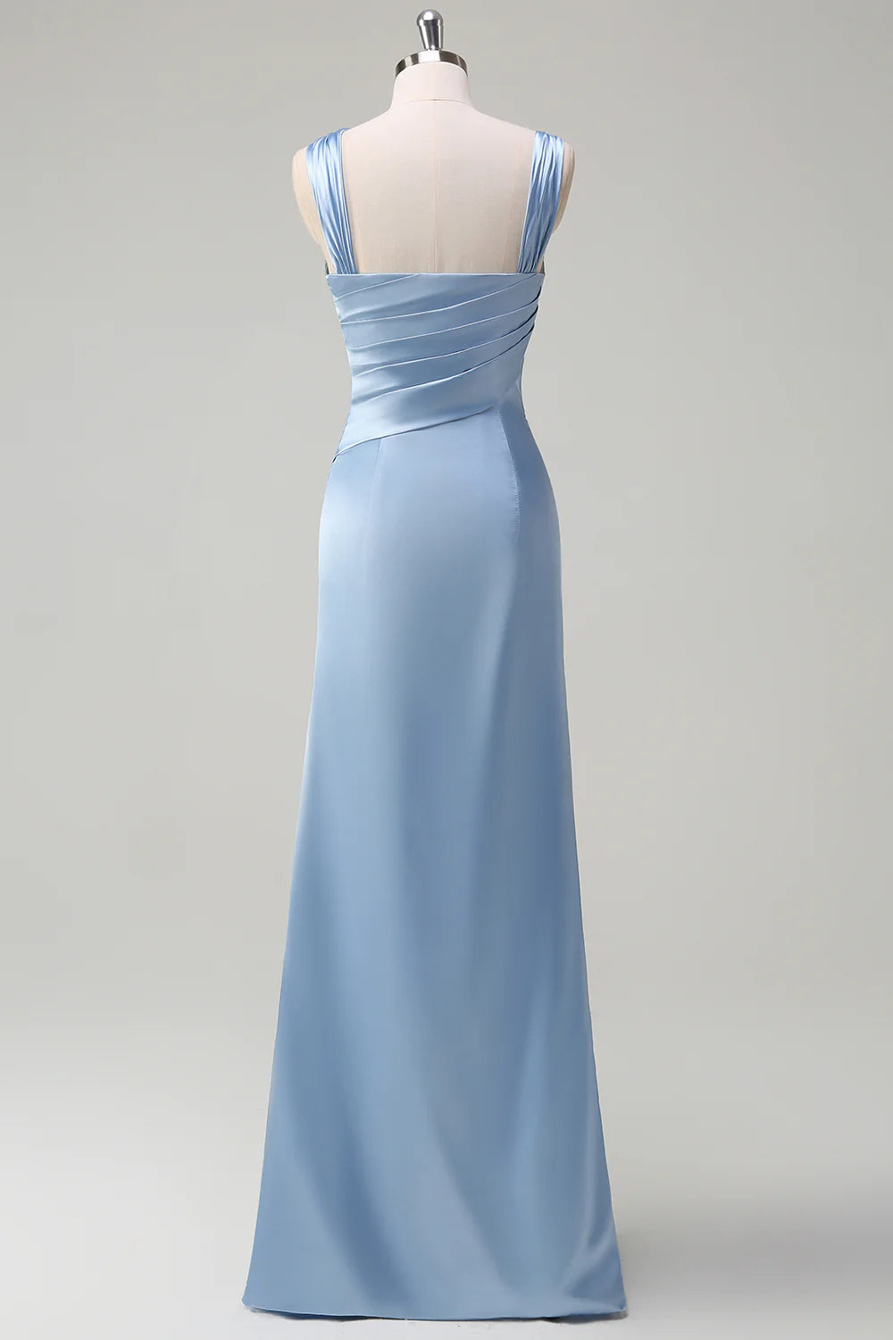 Black Mermaid Pleated Satin Floor Length Bridesmaid Dress with Slit