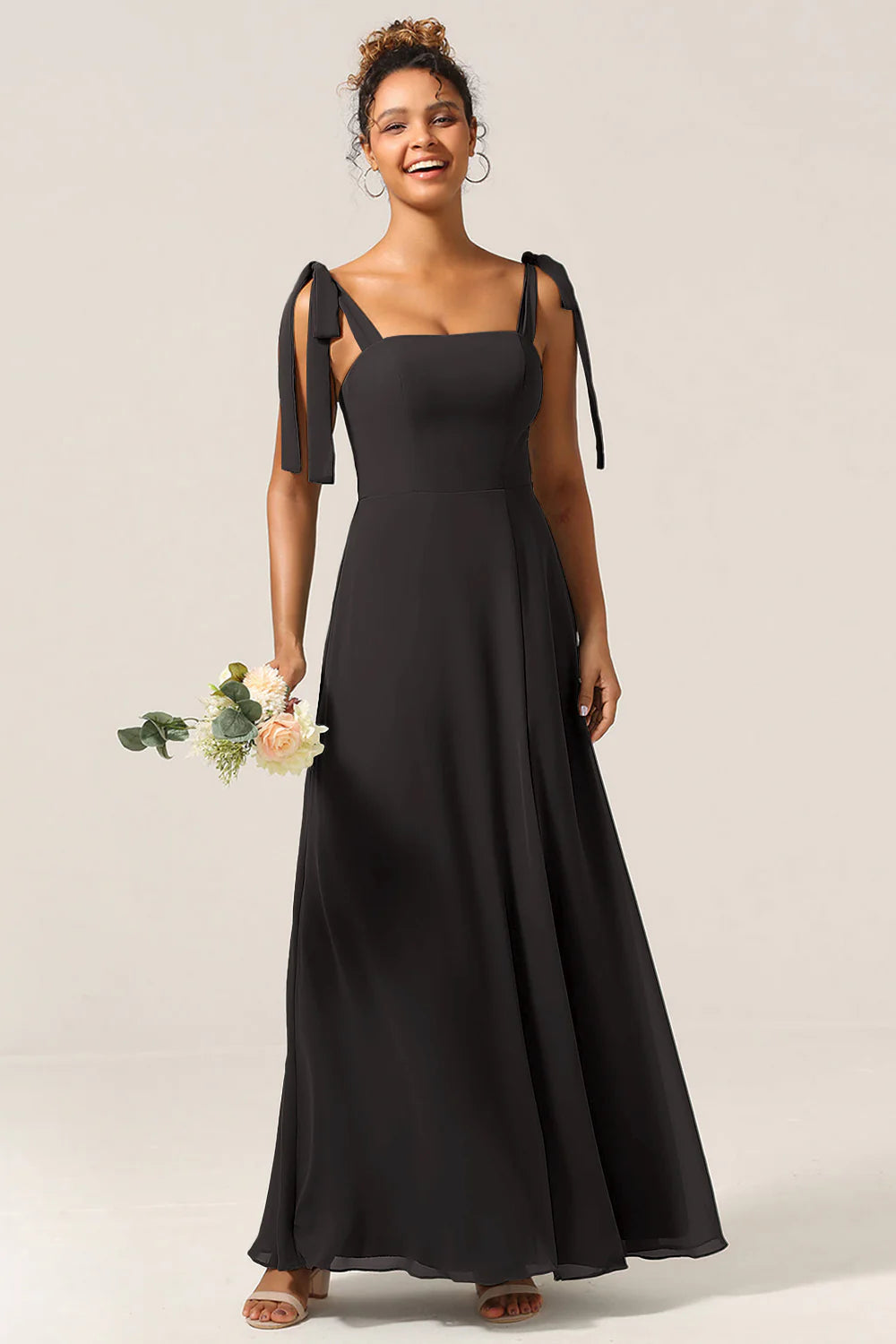 A Line Spaghetti Straps Floor Length Chiffon Bridesmaid Dress with Slit